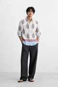 WHITE FLORAL HAND-BLOCKED SHIRT