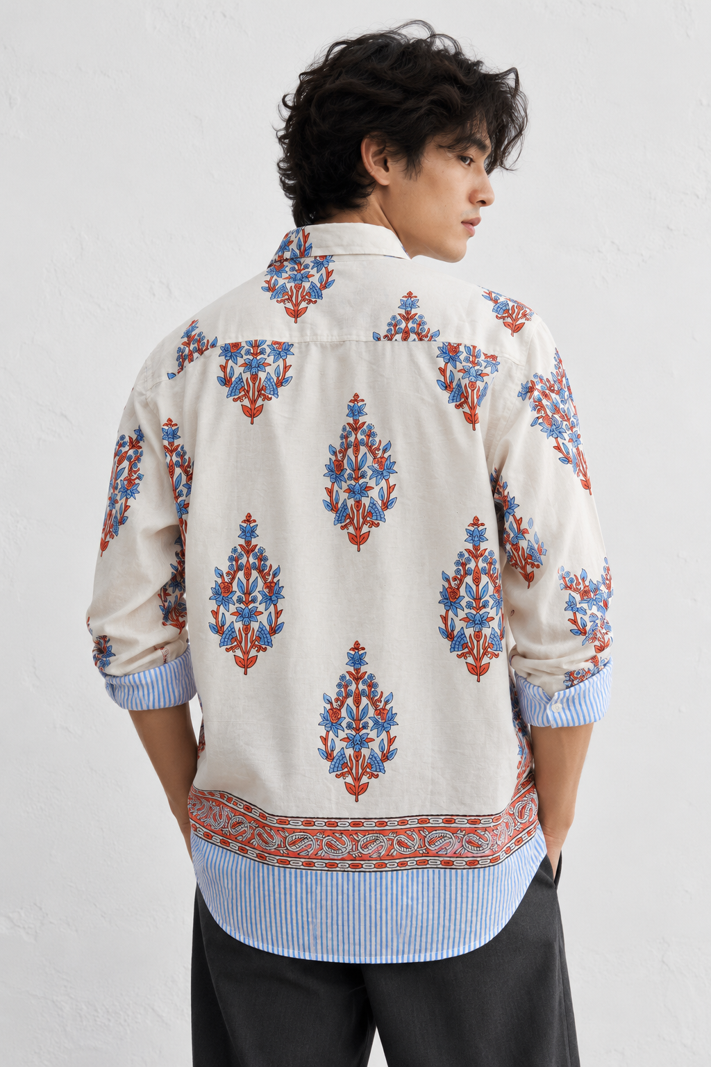 WHITE FLORAL HAND-BLOCKED SHIRT