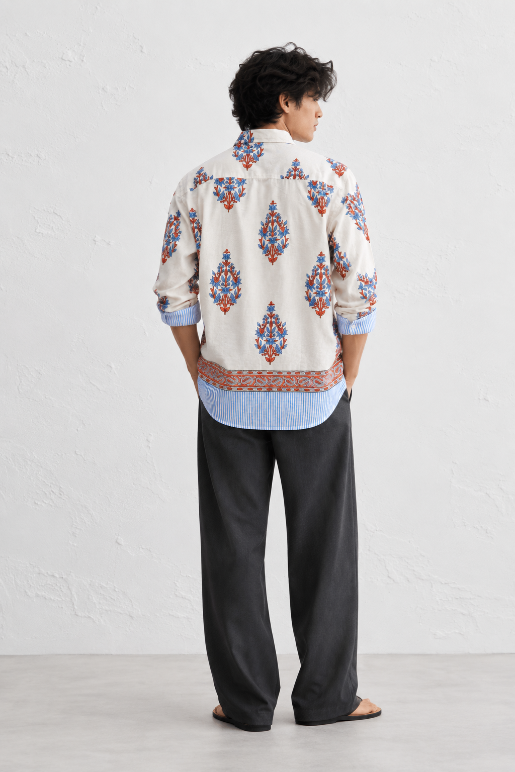 WHITE FLORAL HAND-BLOCKED SHIRT