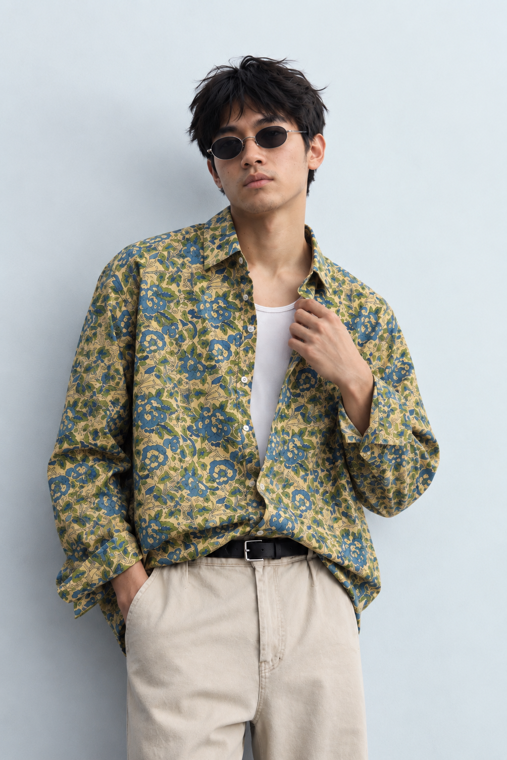 BEIGE FLORAL HAND-BLOCKED SHIRT