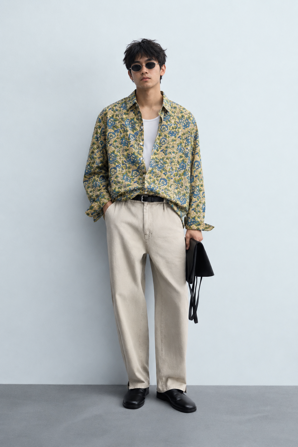 BEIGE FLORAL HAND-BLOCKED SHIRT