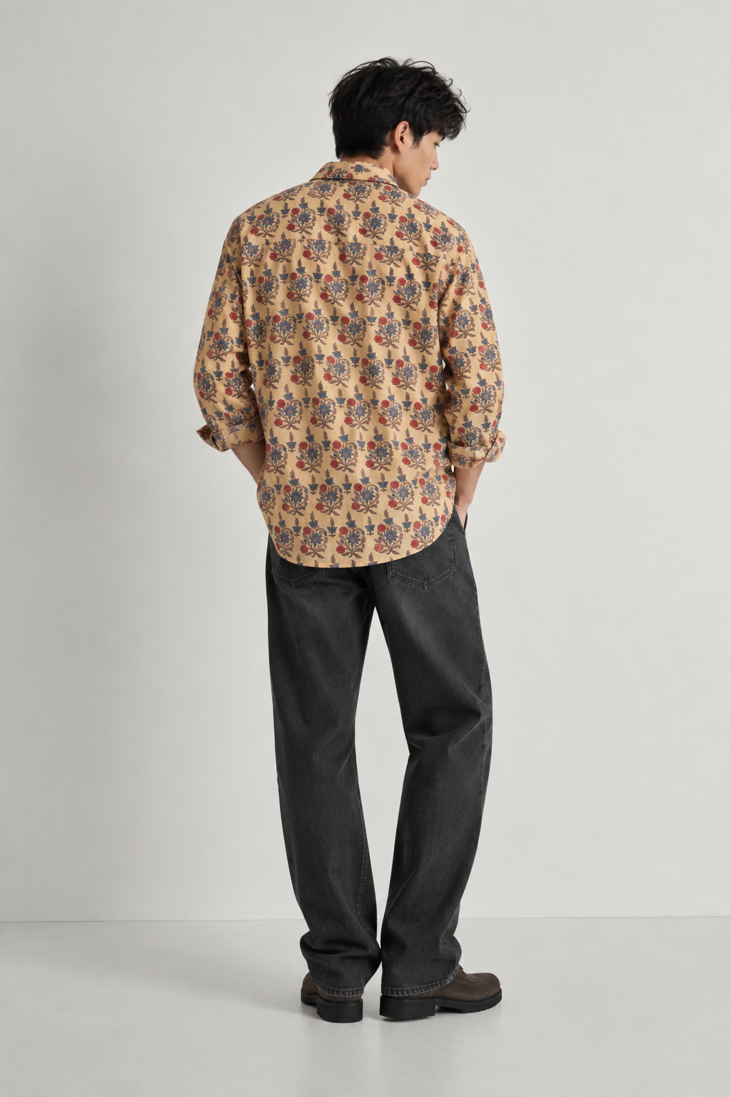 BEIGE FLORAL HAND-BLOCKED SHIRT