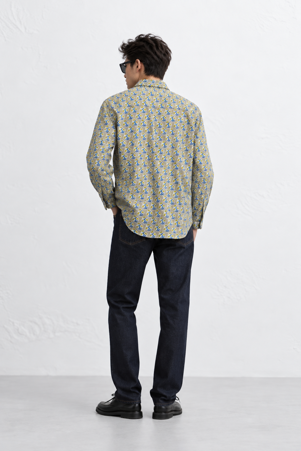 STONE GREY FLORAL HAND-BLOCKED SHIRT