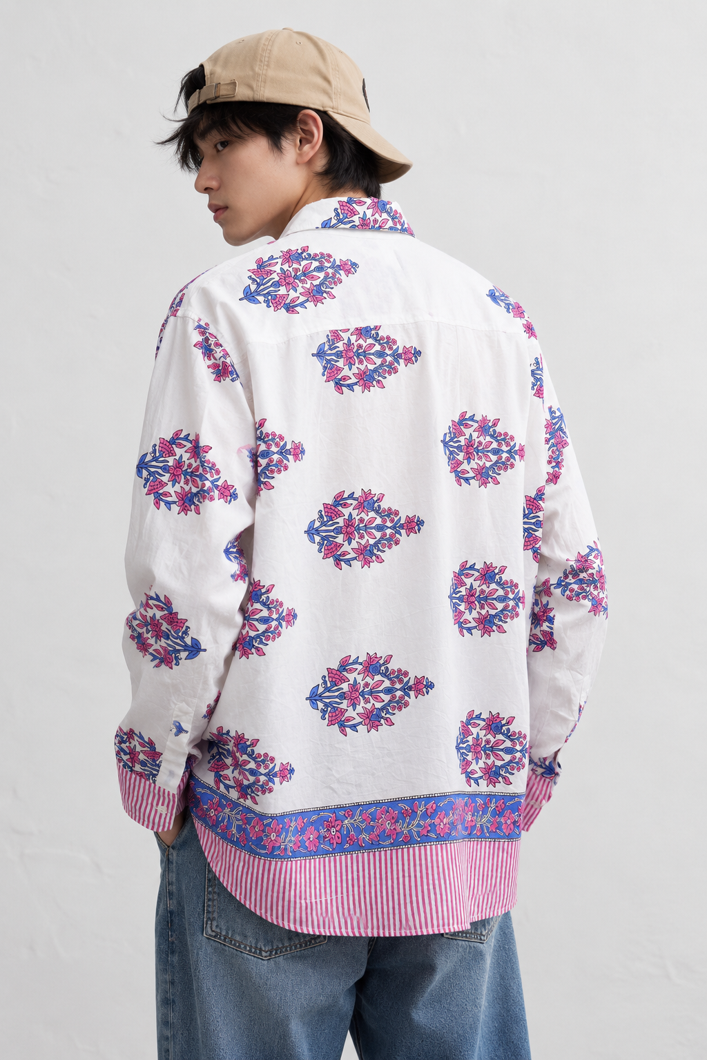 WHITE FLORAL HAND-BLOCKED SHIRT