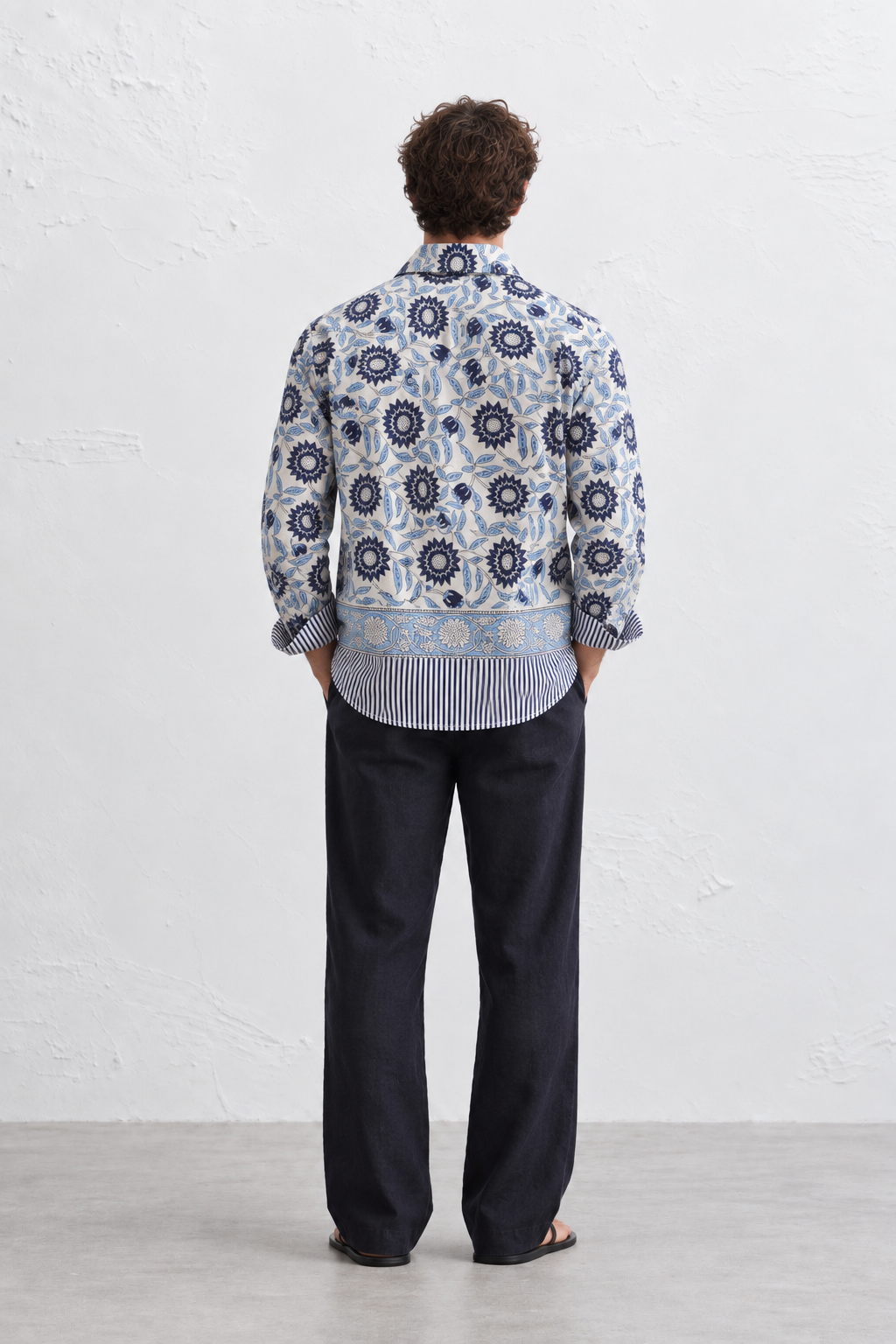 WHITE FLORAL HAND-BLOCKED SHIRT