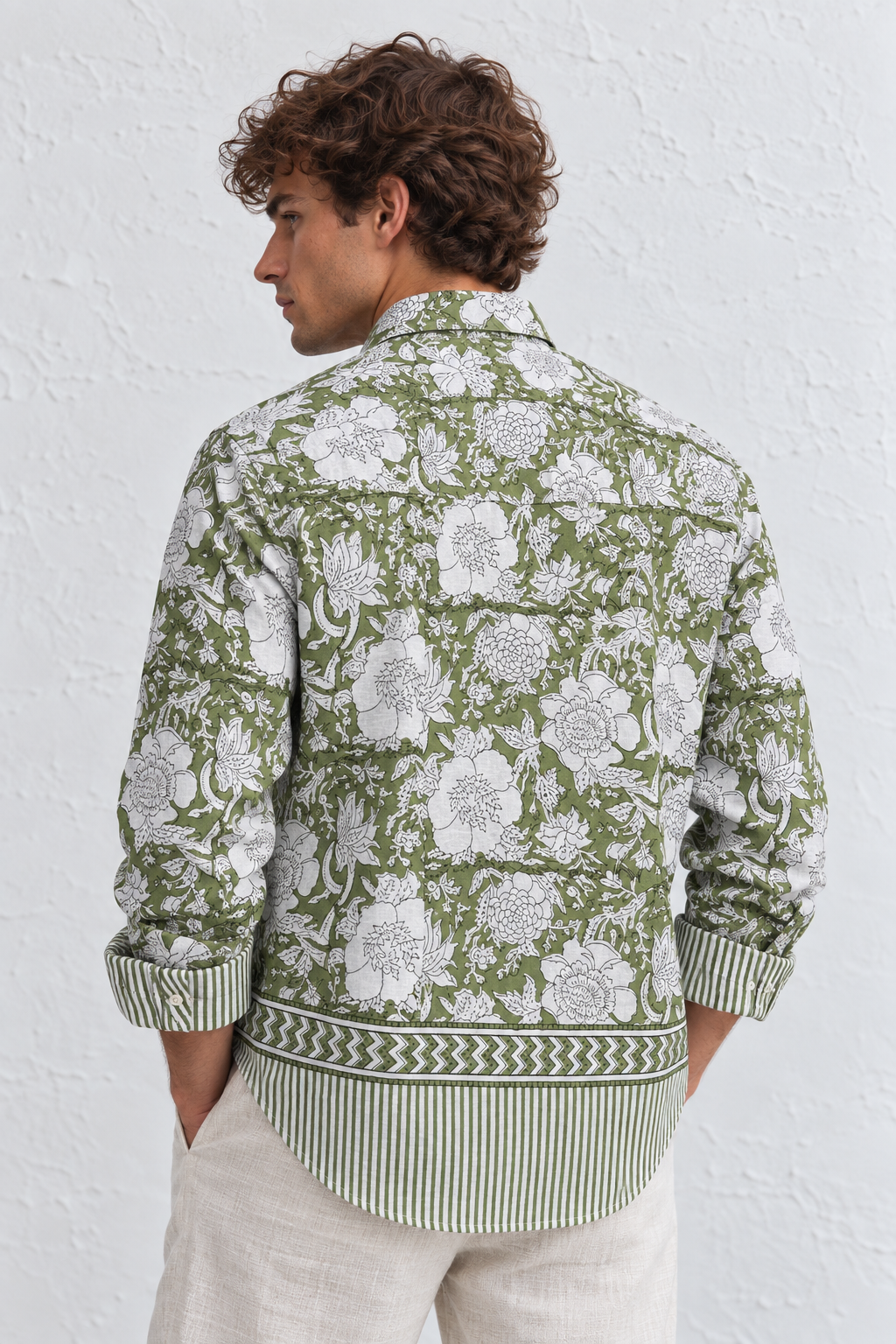 GREEN FLORAL HAND-BLOCKED SHIRT