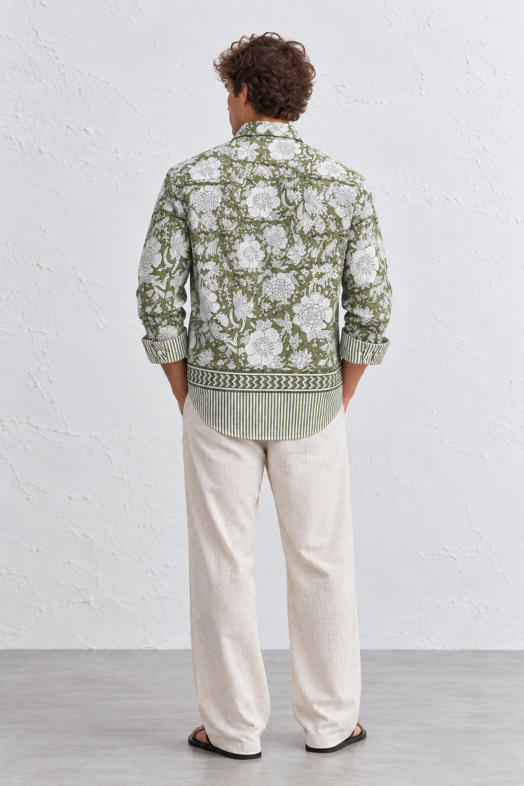 GREEN FLORAL HAND-BLOCKED SHIRT