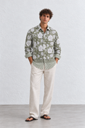 GREEN FLORAL HAND-BLOCKED SHIRT