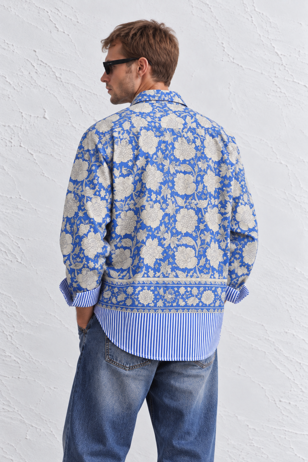 ROYAL BLUE FLORAL HAND-BLOCKED SHIRT