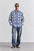 ROYAL BLUE FLORAL HAND-BLOCKED SHIRT