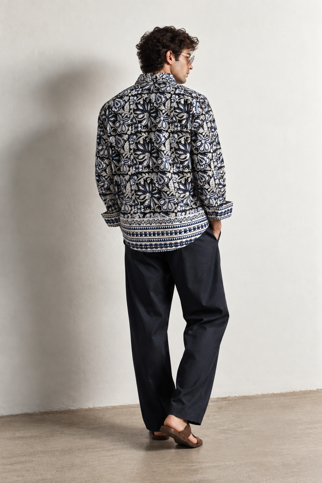 BLACK FLORAL HAND-BLOCKED SHIRT