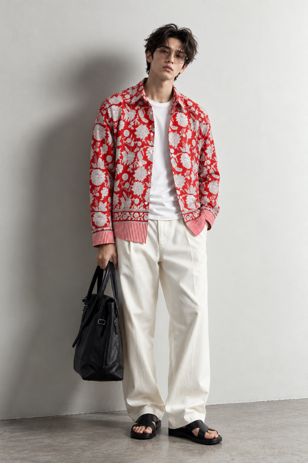 RED FLORAL HAND-BLOCKED SHIRT