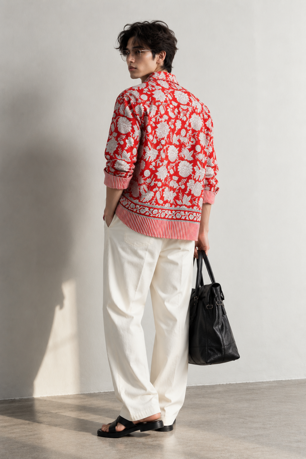 RED FLORAL HAND-BLOCKED SHIRT