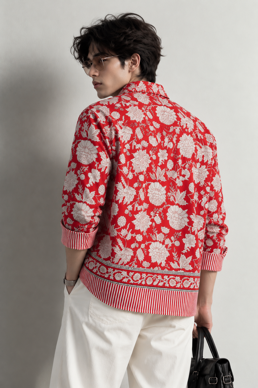 RED FLORAL HAND-BLOCKED SHIRT