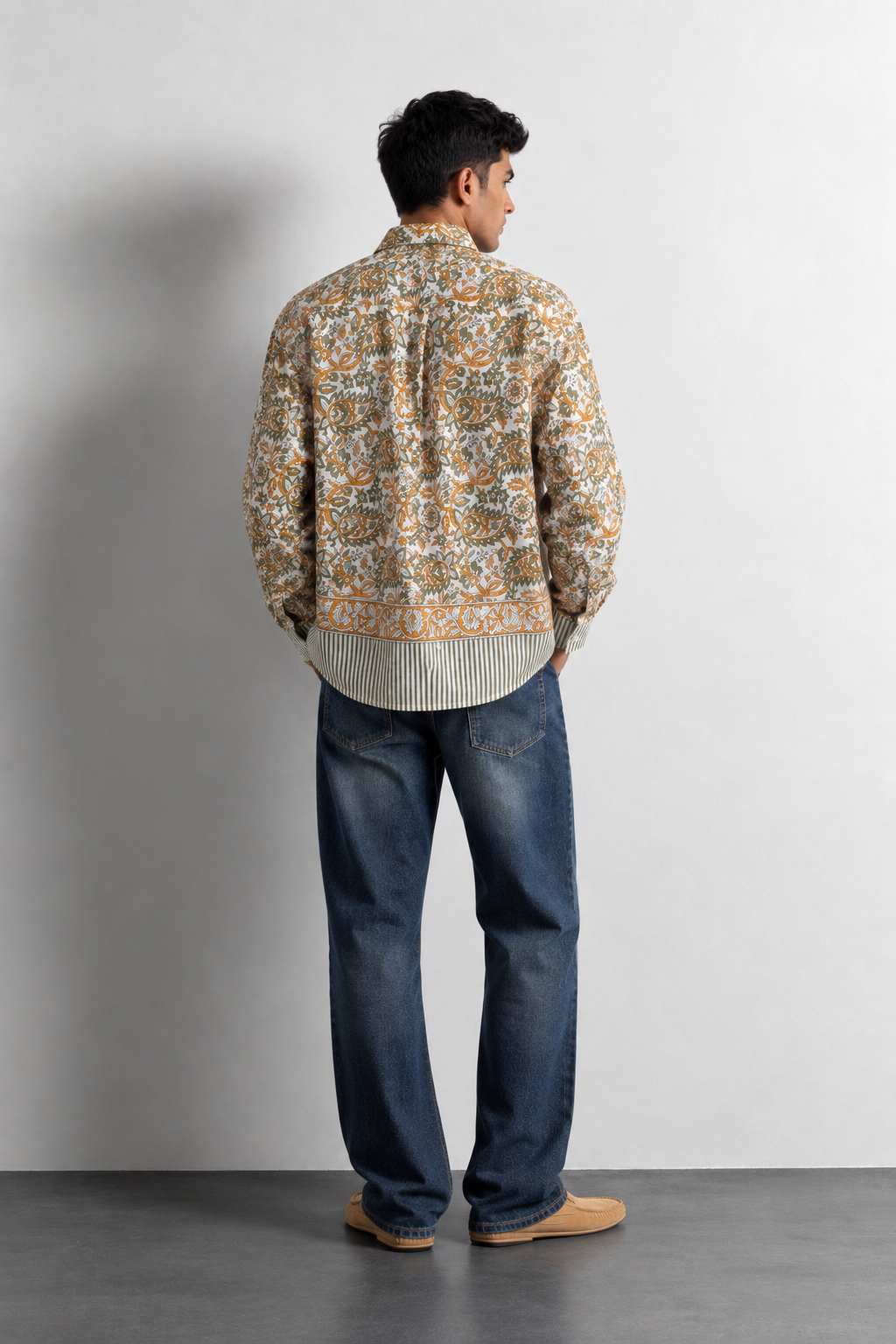 SAGE GREEN FLORAL HAND-BLOCKED SHIRT