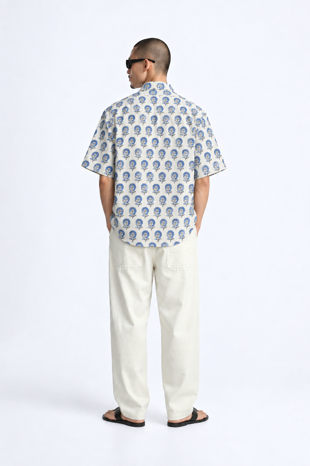WHITE FLORAL HAND-BLOCKED SHIRT