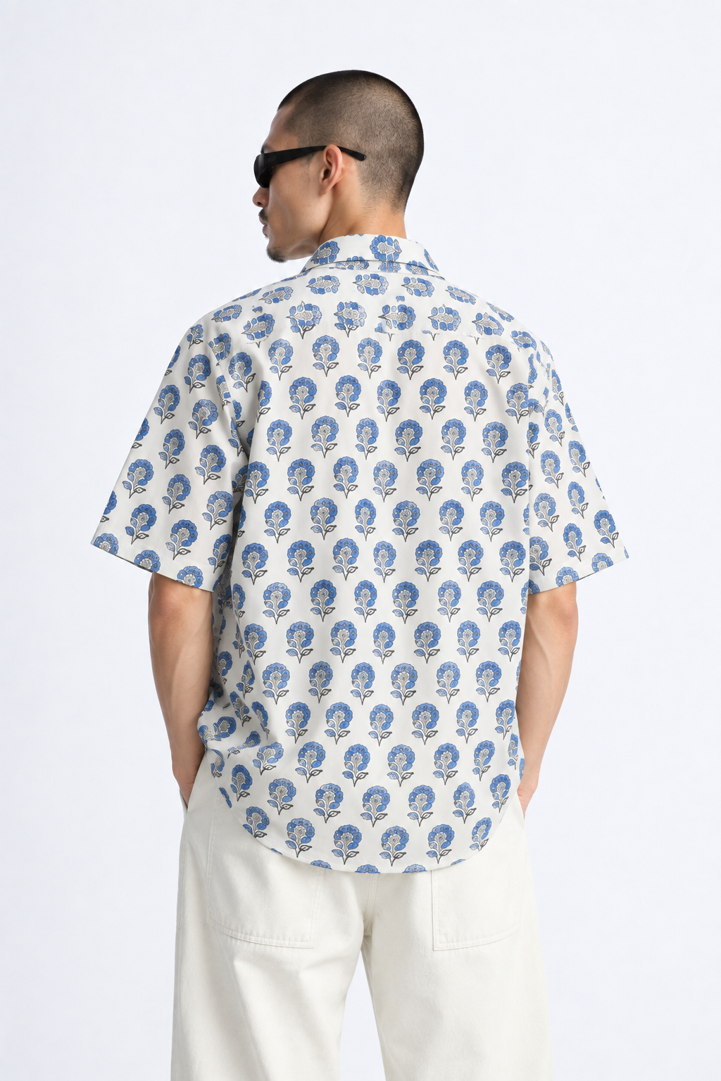 WHITE FLORAL HAND-BLOCKED SHIRT