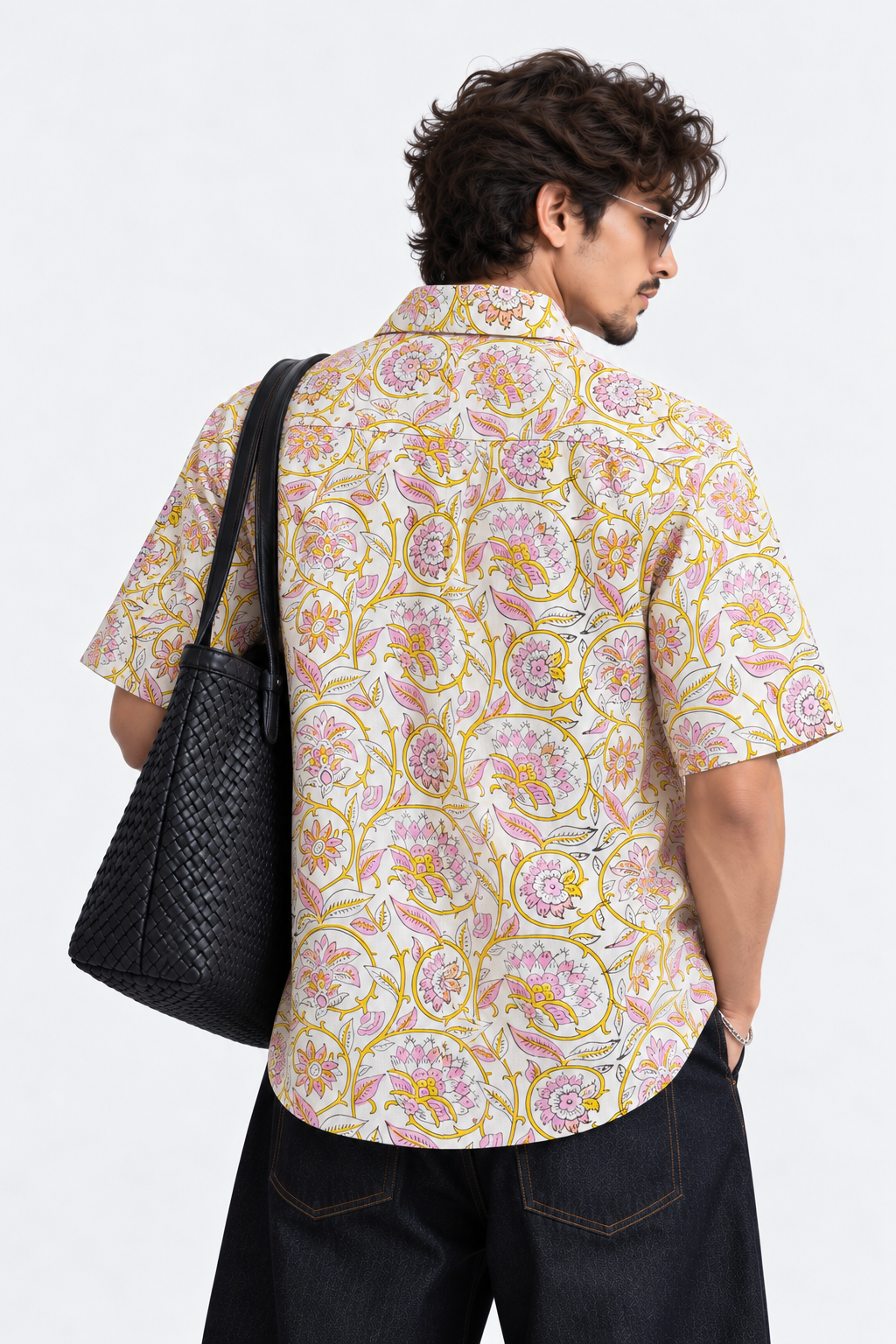 WHITE FLORAL HAND-BLOCKED SHIRT