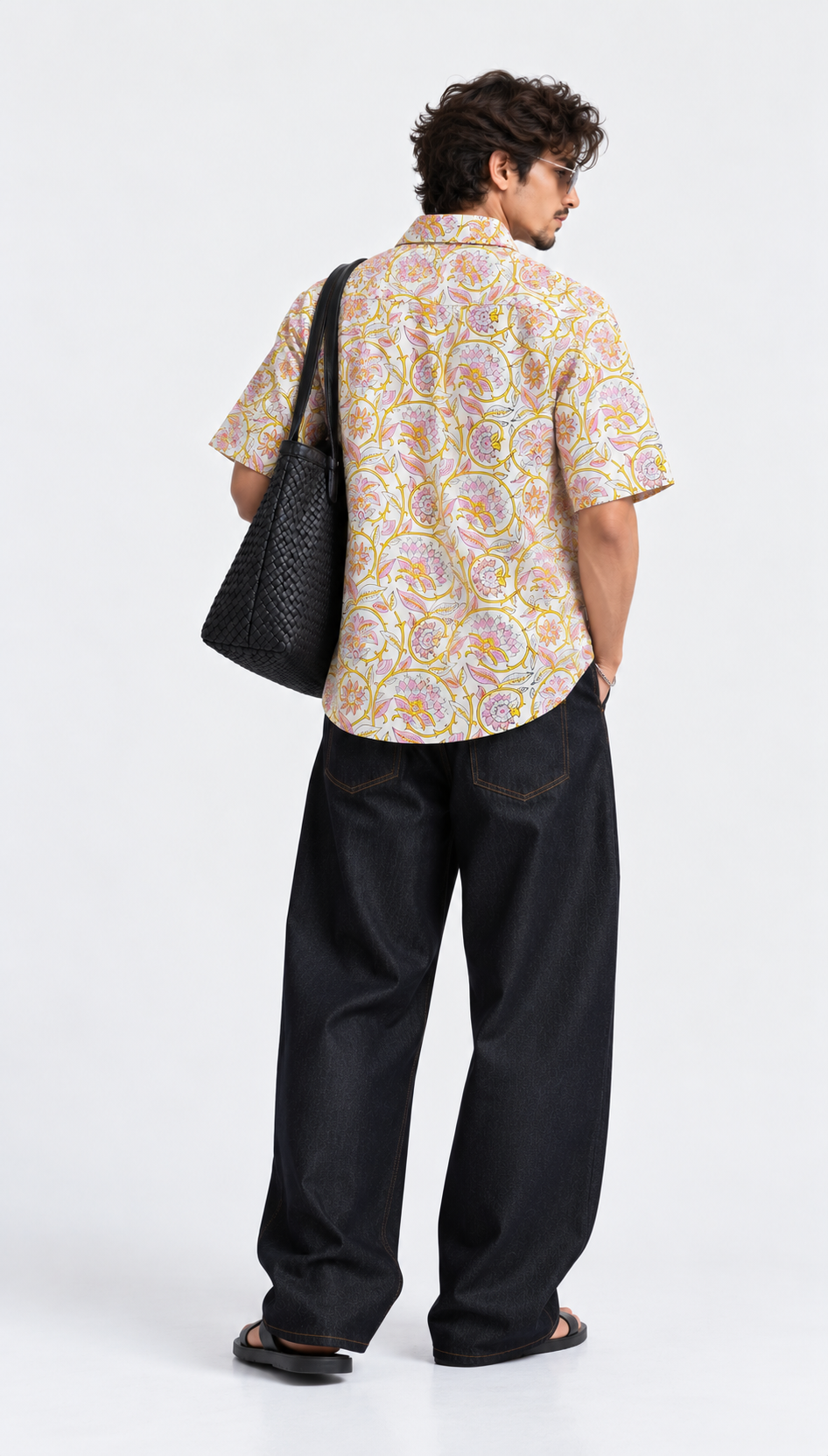 WHITE FLORAL HAND-BLOCKED SHIRT