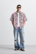 WHITE FLORAL HAND-BLOCKED SHIRT