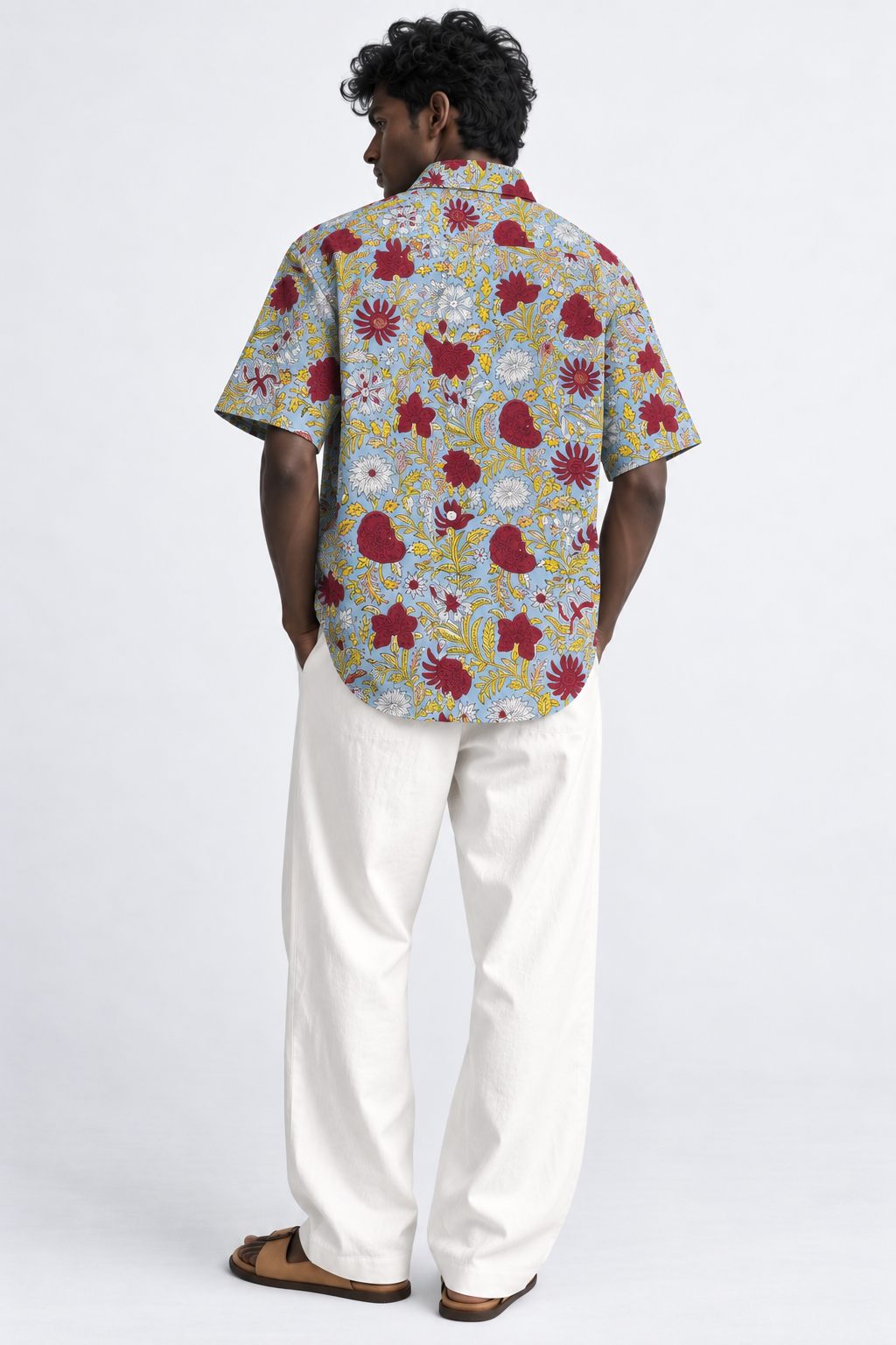 SKY BLUE FLORAL HAND-BLOCKED SHIRT