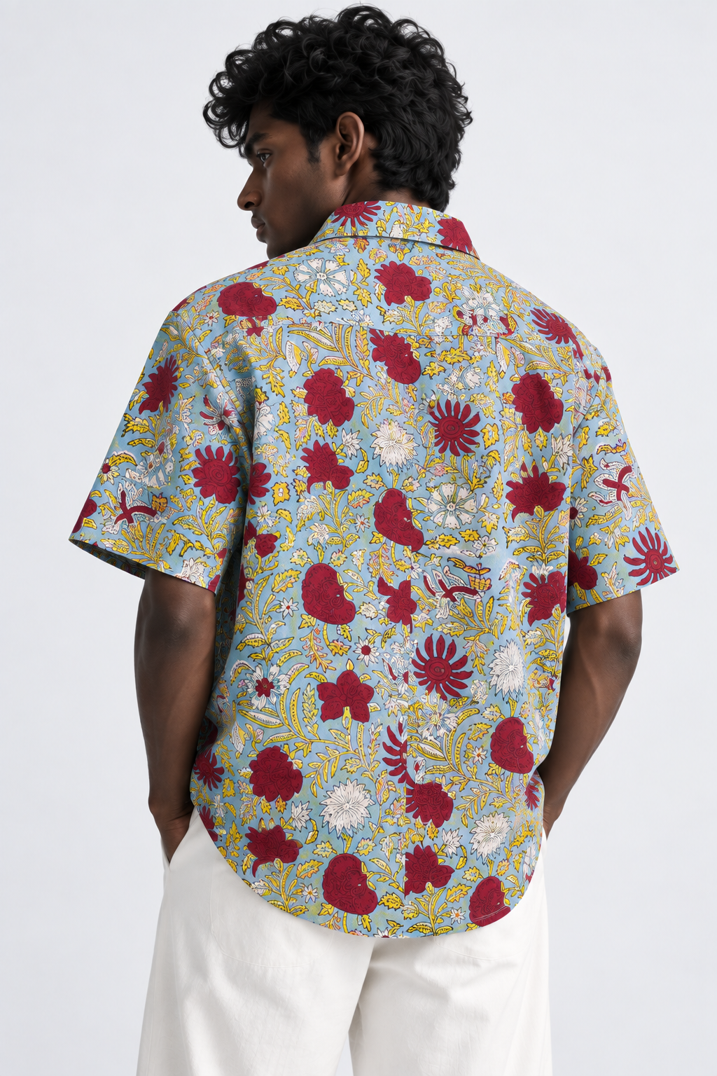 SKY BLUE FLORAL HAND-BLOCKED SHIRT
