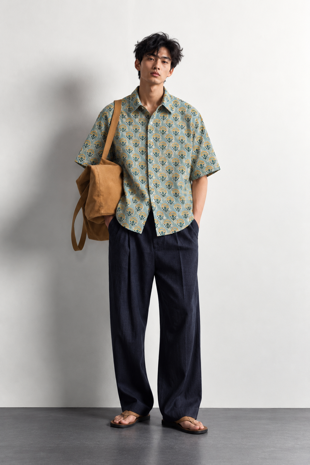 SAGE GREEN FLORAL HAND-BLOCKED SHIRT