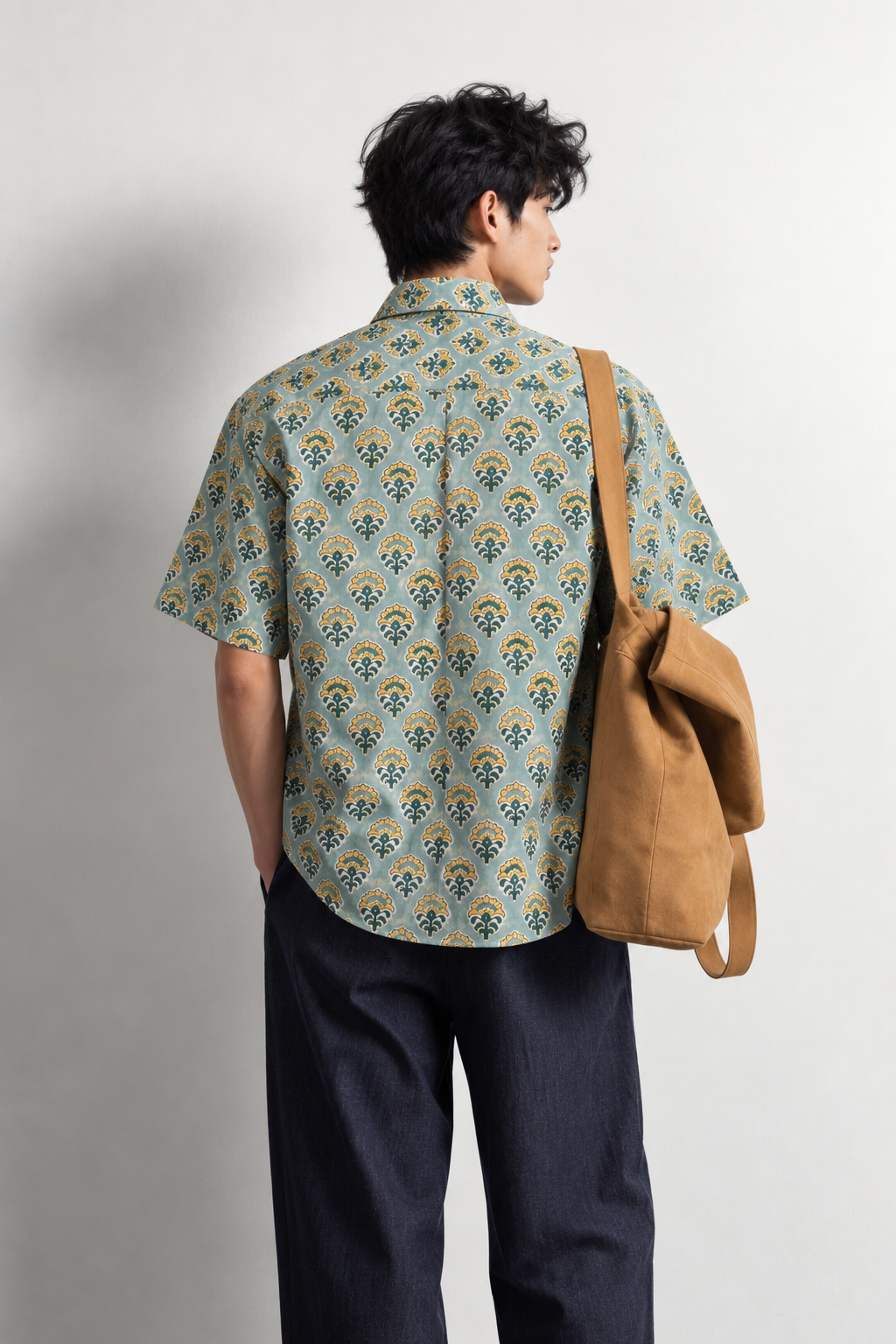 SAGE GREEN FLORAL HAND-BLOCKED SHIRT