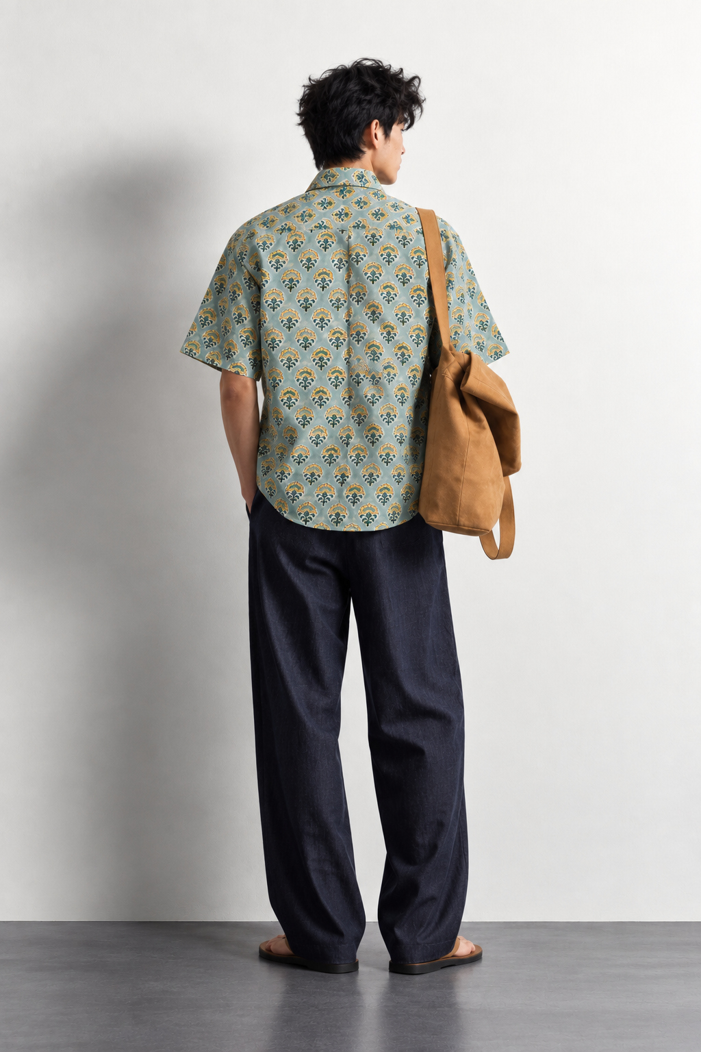 SAGE GREEN FLORAL HAND-BLOCKED SHIRT