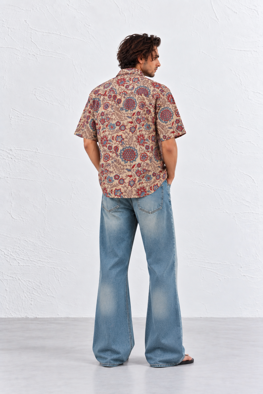 BEIGE FLORAL HAND-BLOCKED SHIRT