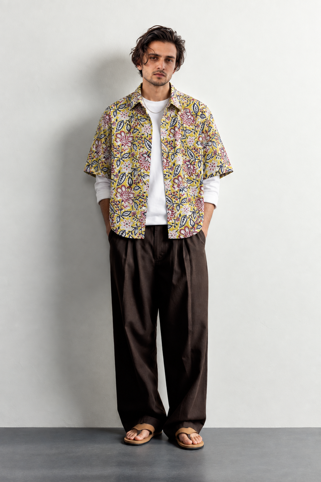 LEMON YELLOW FLORAL HAND-BLOCKED SHIRT