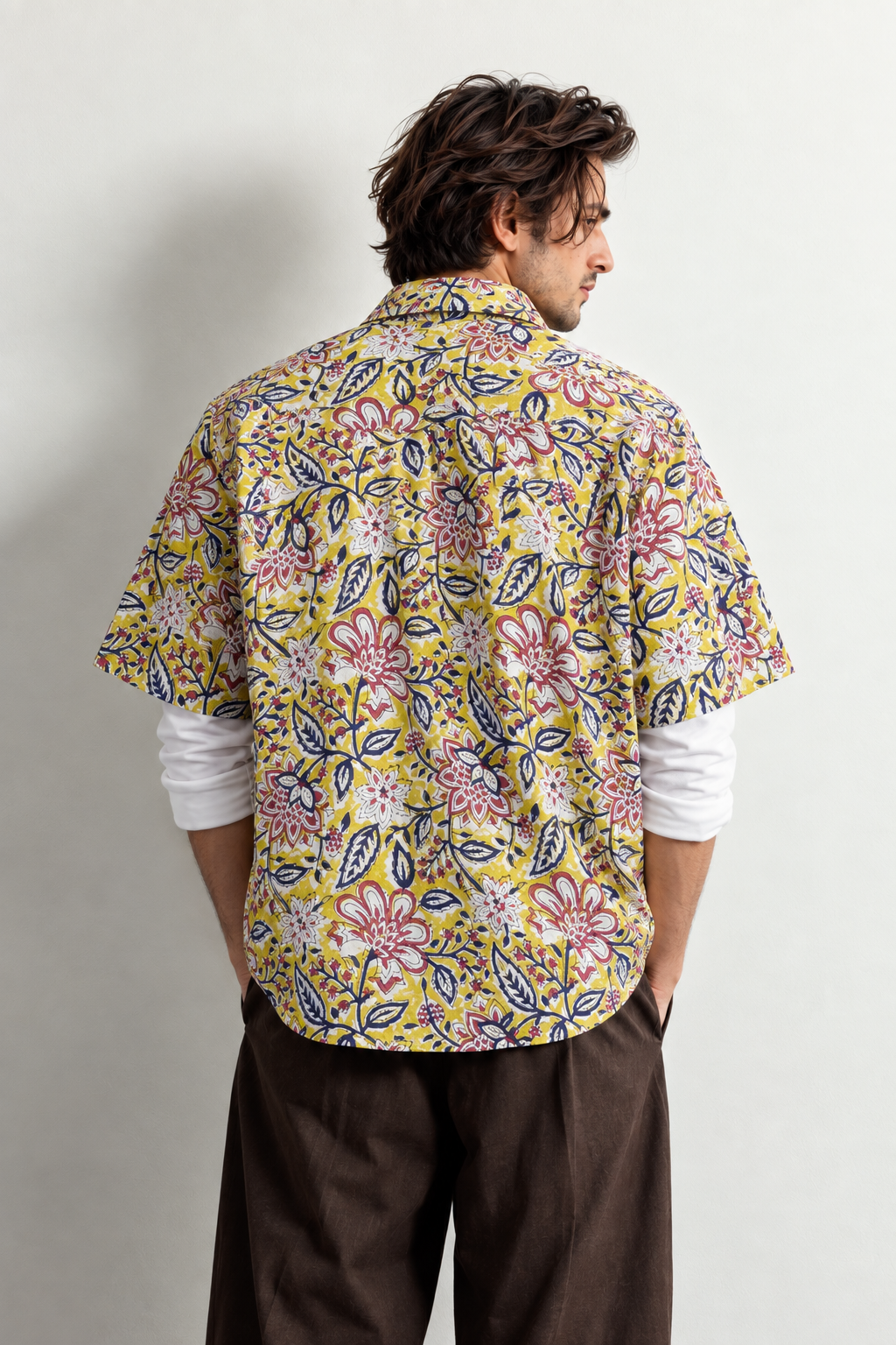 LEMON YELLOW FLORAL HAND-BLOCKED SHIRT