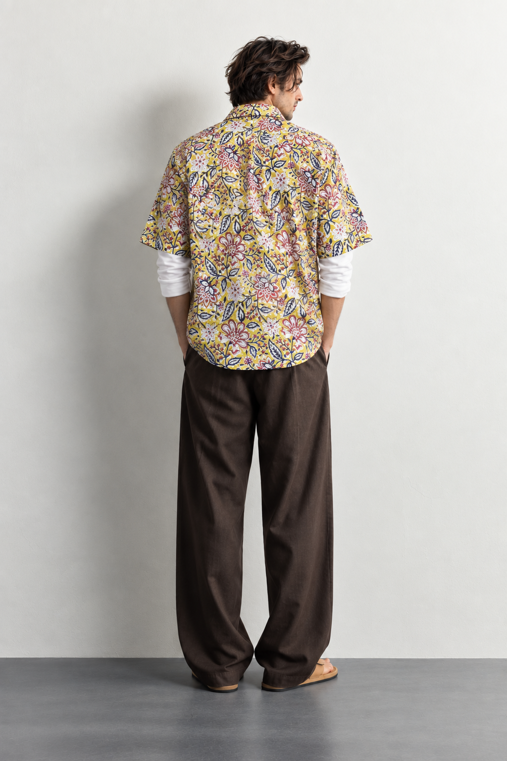 LEMON YELLOW FLORAL HAND-BLOCKED SHIRT