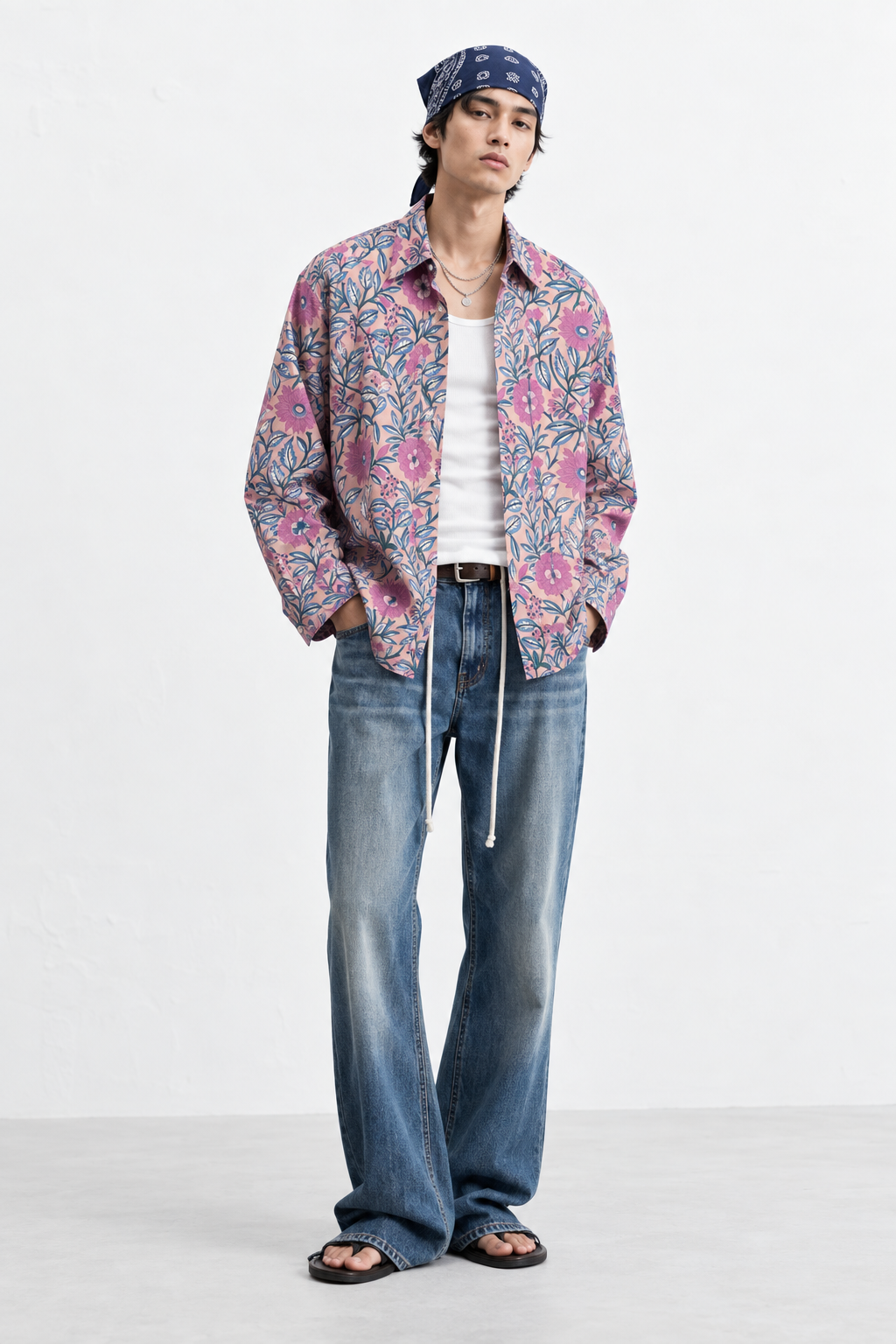 LIGHT PINK FLORAL HAND-BLOCKED SHIRT