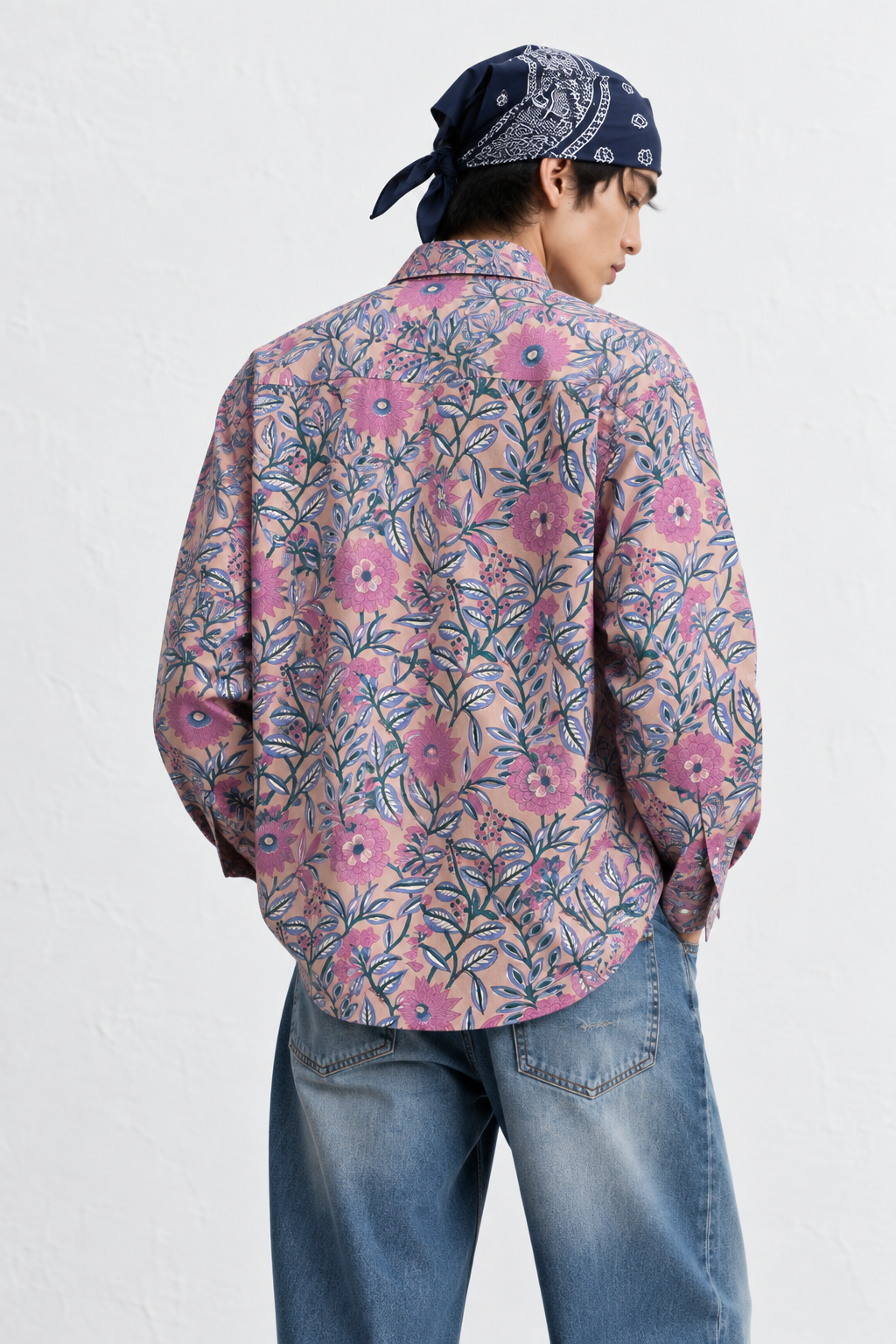 LIGHT PINK FLORAL HAND-BLOCKED SHIRT