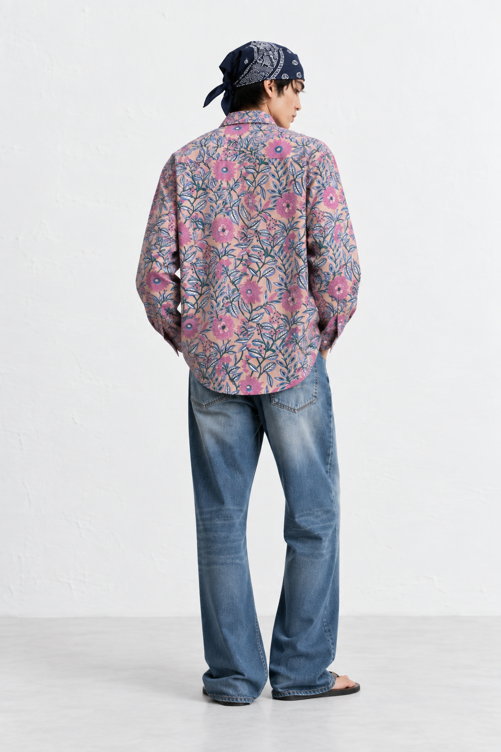 LIGHT PINK FLORAL HAND-BLOCKED SHIRT