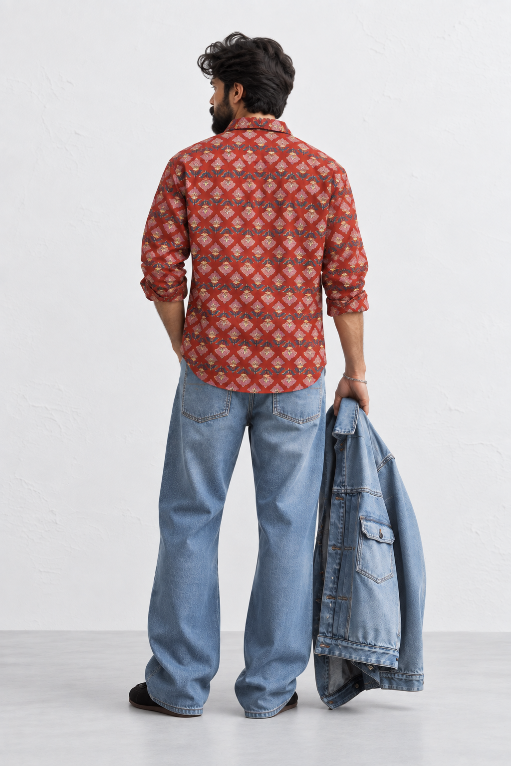 RUST RED FLORAL HAND-BLOCKED SHIRT