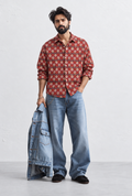 RUST RED FLORAL HAND-BLOCKED SHIRT
