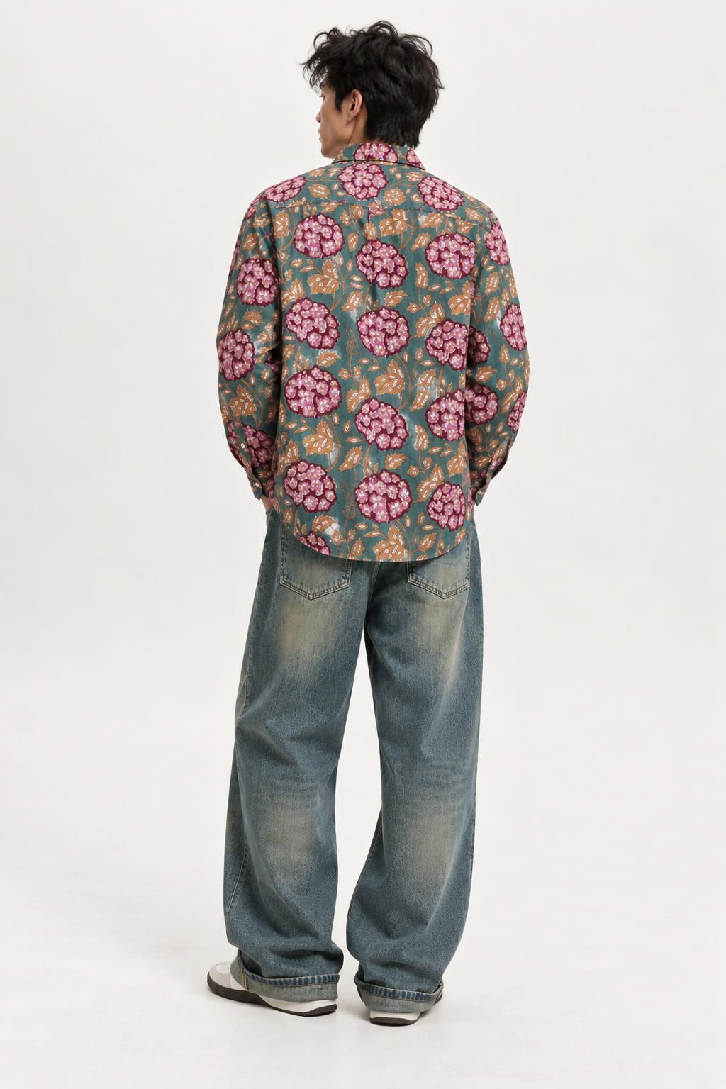 GREEN FLORAL HAND-BLOCKED SHIRT