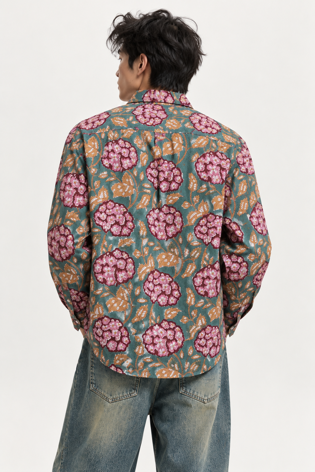 GREEN FLORAL HAND-BLOCKED SHIRT