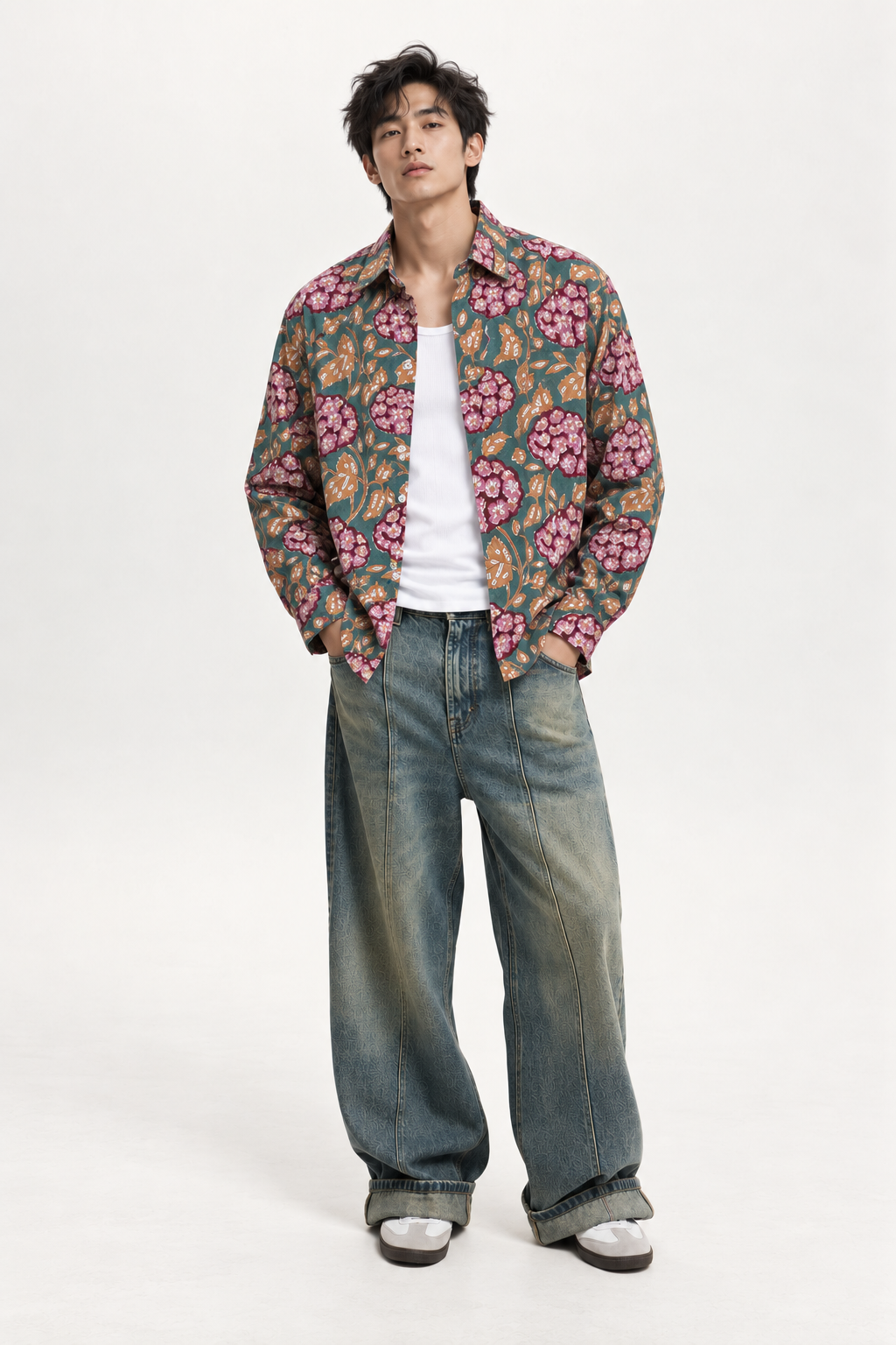 GREEN FLORAL HAND-BLOCKED SHIRT