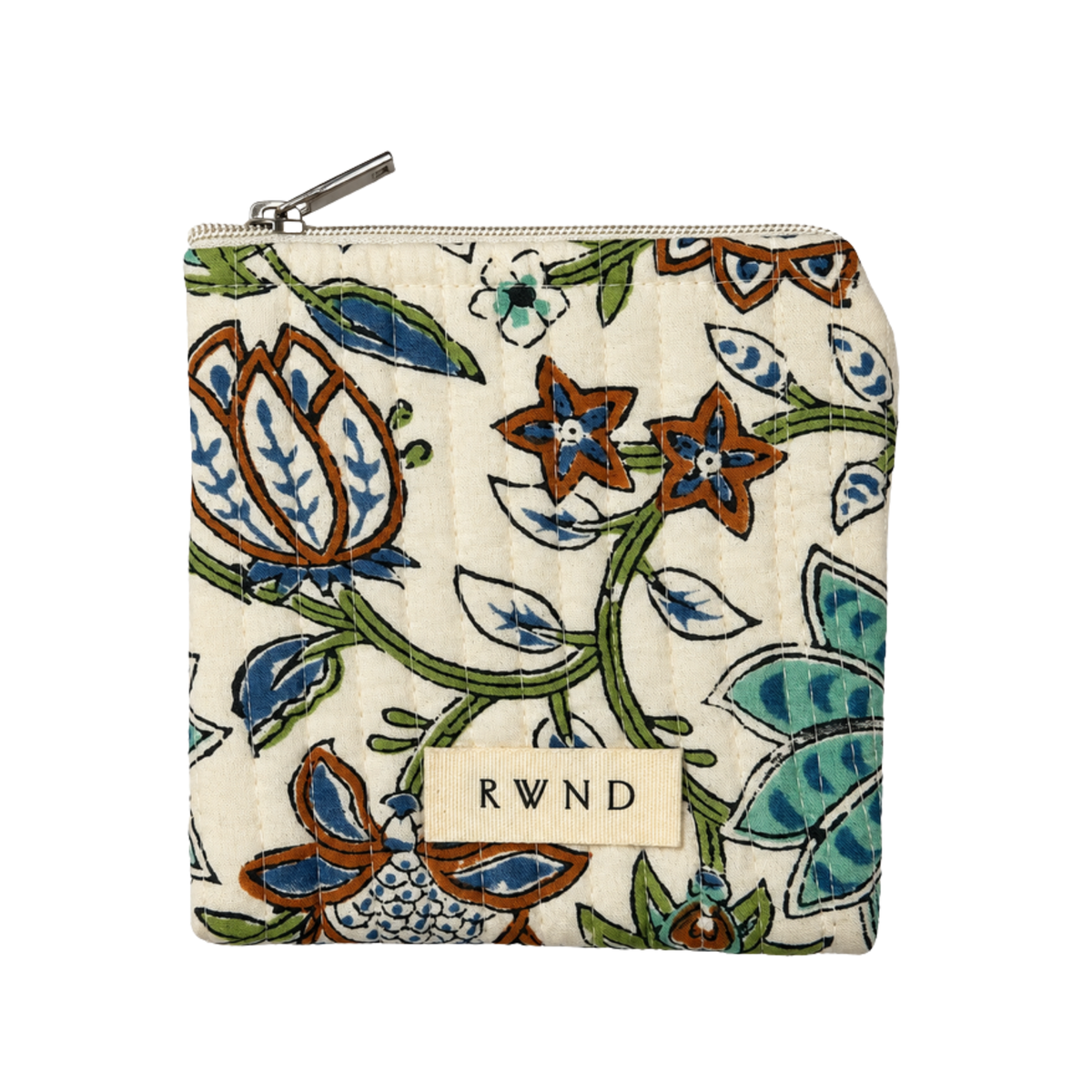 Small Cream & Indigo Floral Quilted Pouch