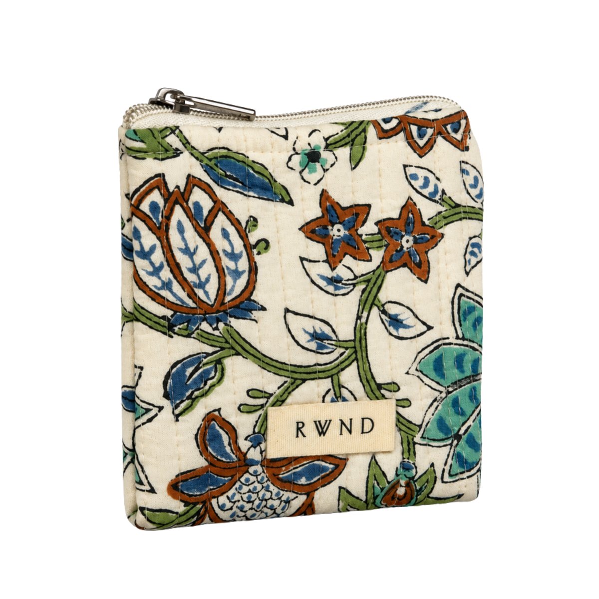 Small Cream & Indigo Floral Quilted Pouch