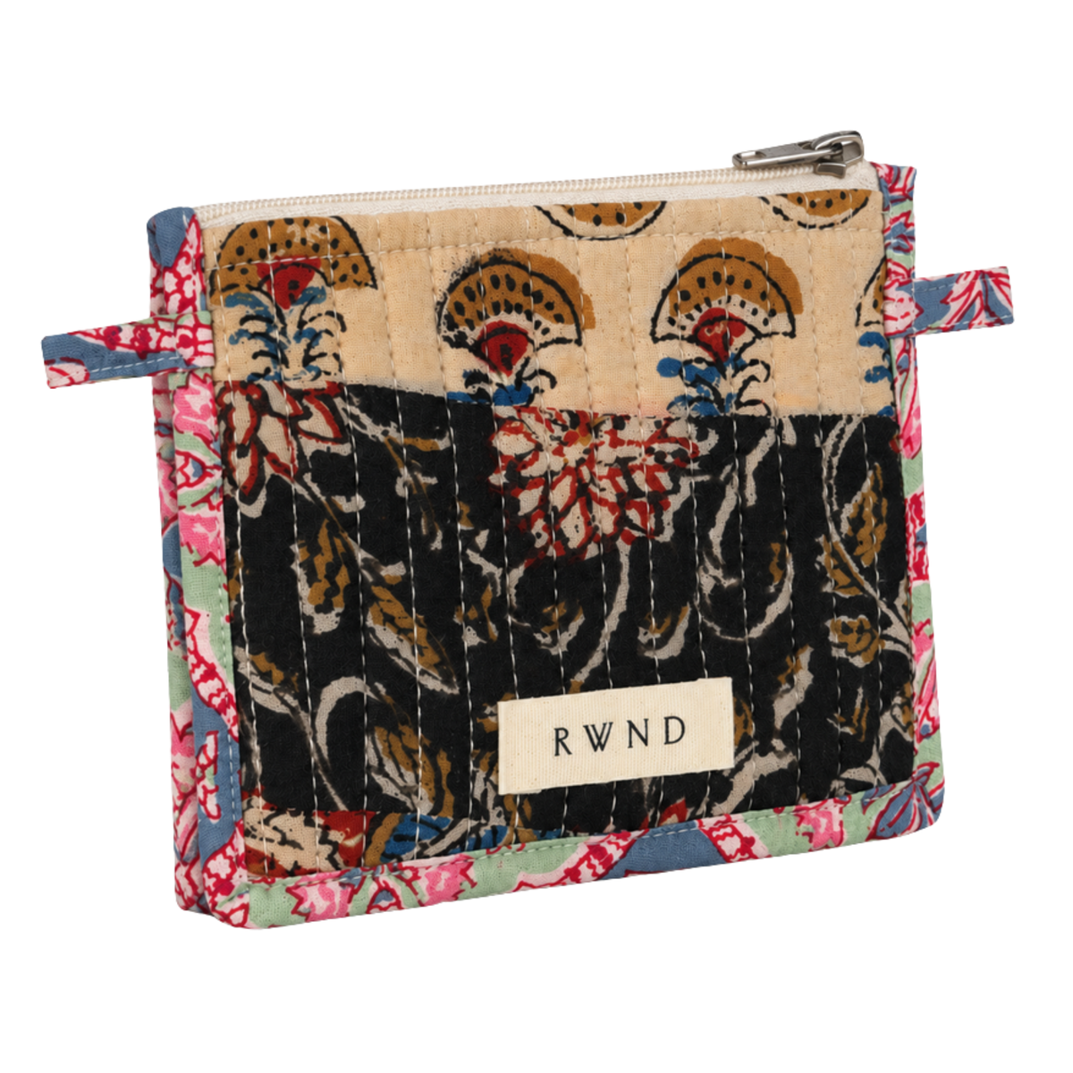 Large Hand Block-Printed Quilted Pouch