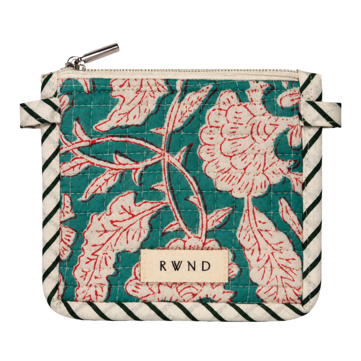 Large Teal & Ivory Floral Quilted Pouch