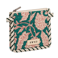 Large Teal & Ivory Floral Quilted Pouch