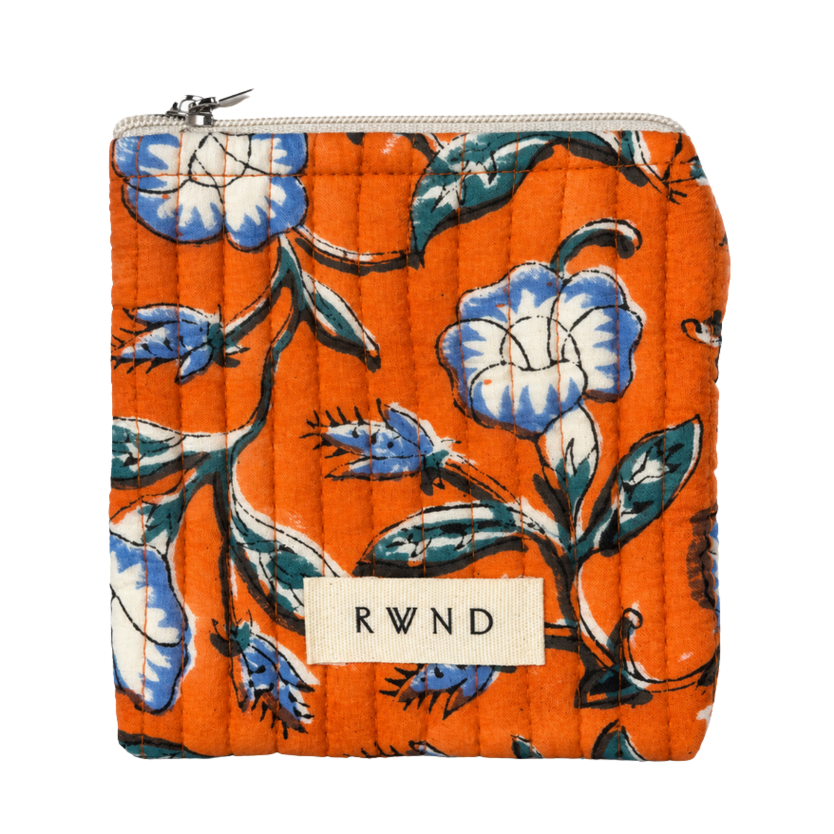 Small Orange & Blue Floral Quilted Pouch