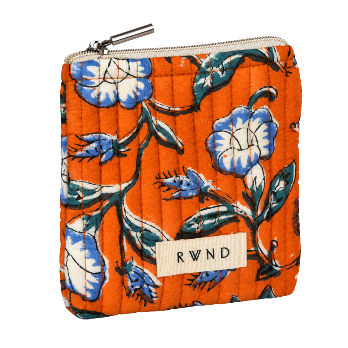 Small Orange & Blue Floral Quilted Pouch