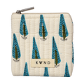 Small Cream & Teal Leaf Quilted Pouch