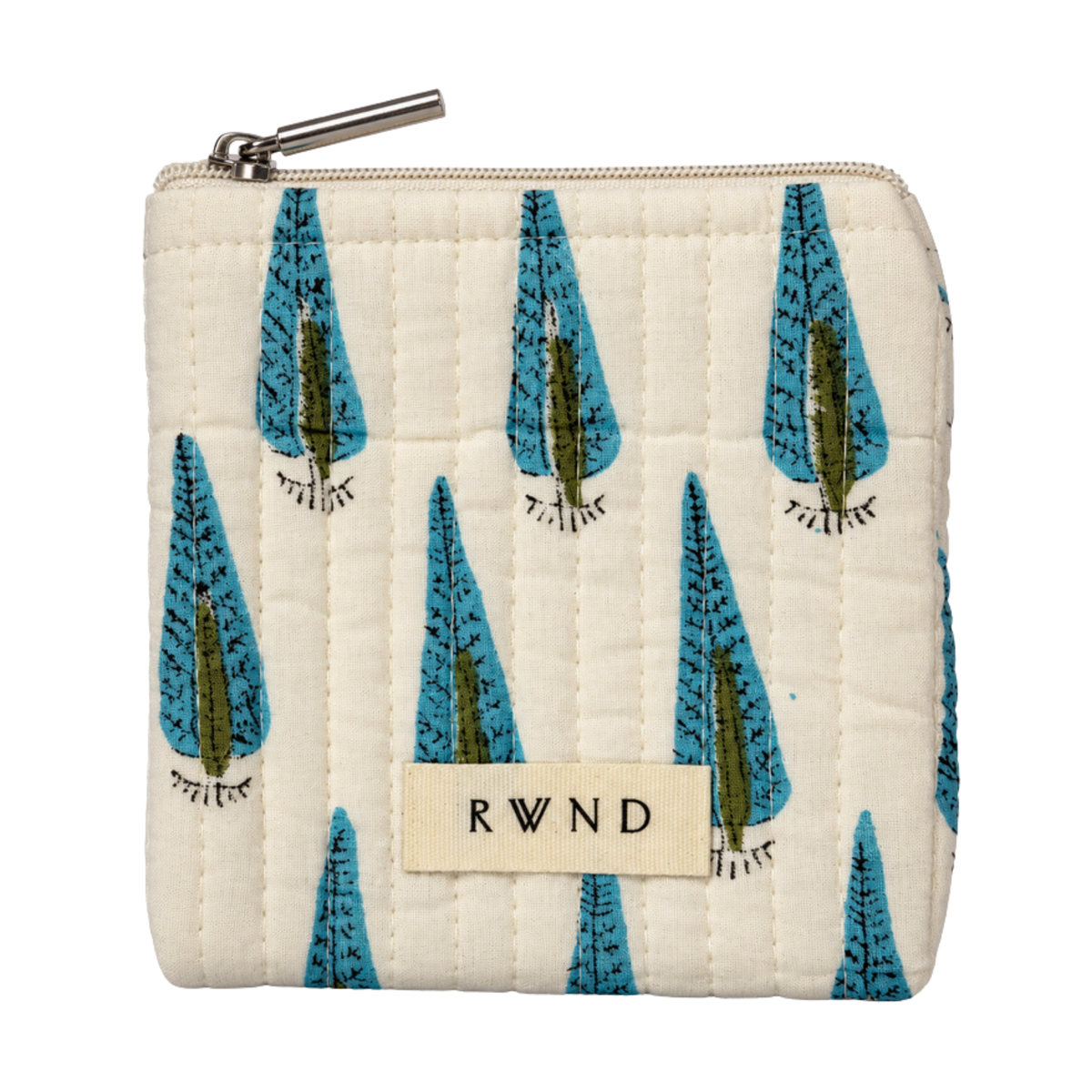 Small Cream & Teal Leaf Quilted Pouch